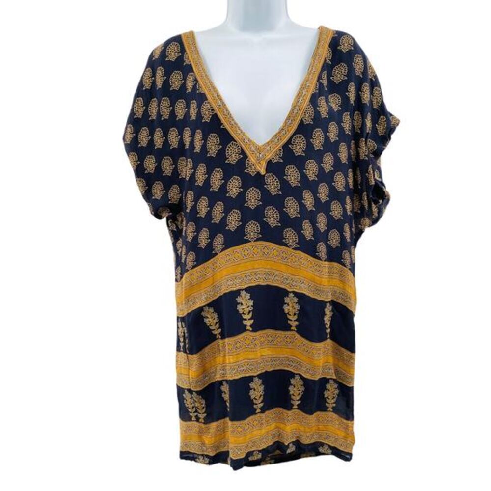 Jen's Pirate Booty navy gold boho slinky mini dress M/L